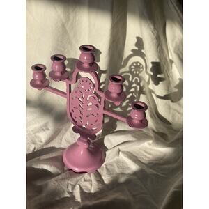Purple Paint Iron Hugo Berger Goberg Style Floral Motif Candelabra 5 arm candle
